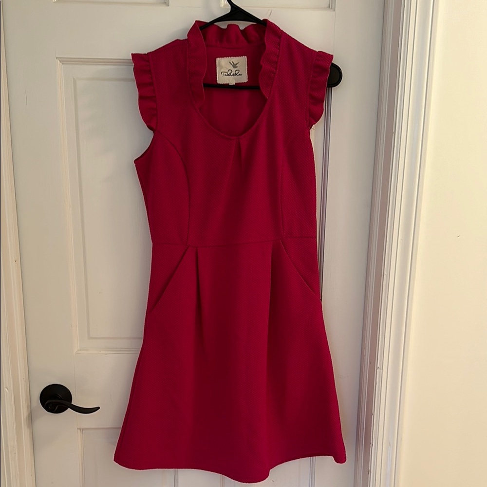 Hot pink Flutter Sleeve Mock Neck A-Line Dress